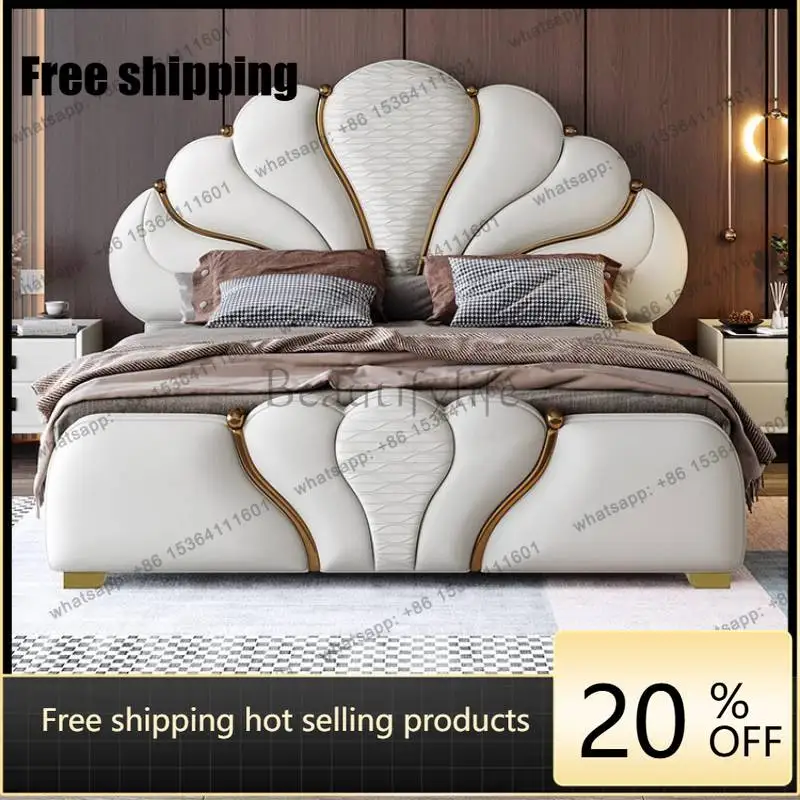 LJY European Decoration Double Bed Minimalist Storage Accessories Luxury Double Bed Pliable Household Cama Twin Furniture For Ho