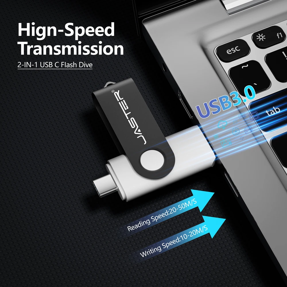 JASTER TYPE-C USB3.0 2IN1 High Speed Pen Drive 128GB Business Gift USB 3.0 Flash Drive 64GB Metal Memory Stick 32GB Pendrive 16G