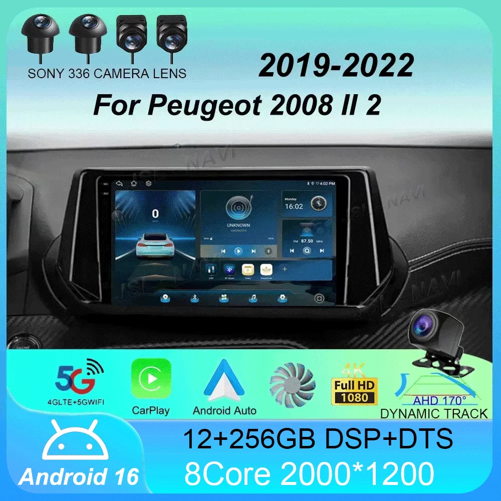 

Android 16 Car Radio Carplay Auto For Peugeot 2008 II 2 2019 2020 2021 GPS Multimedia Player Stereo 360 Camera video 4G+WiFi DSP