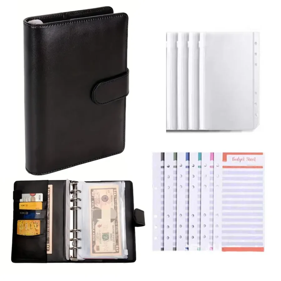 PU-Leder-Budgetordner mit Geldumschlägen, Taschen, Reißverschluss, kleiner französischer Budgetbeutel-Ordner zum Geldsparen, A6-Planer-Organizer – Detail 10