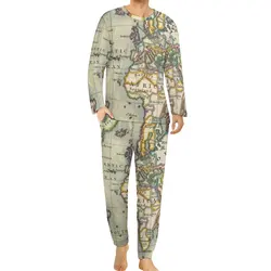 Earth Map Pajamas Spring 2 Pieces World Map Adventure Lovely Pajamas Set Man Long-Sleeve Casual Custom Home Suit Big Size