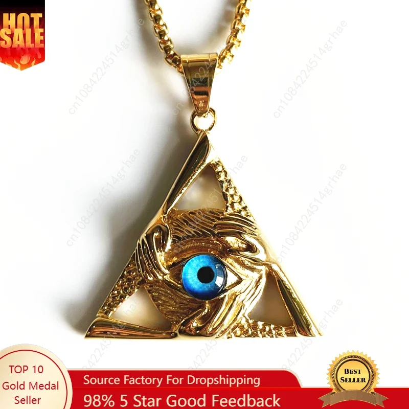 

New arrival Eye Of Providence stainless steel Triangle Pendant Necklace For Men Illuminati The Third Eye Jewelry
