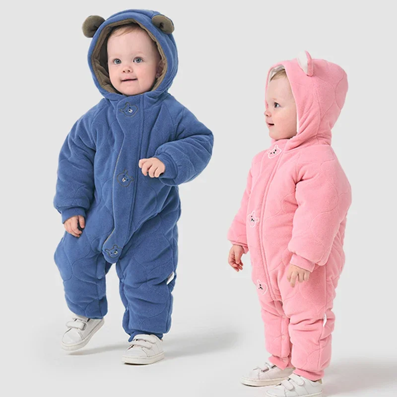 Newborn Baby Jumpsuit Winter Warm Infant Jacket Hooded Kids Outwear Thicken Cartoon Boys Romper Baby Girl Clothes 0 to 18 Months