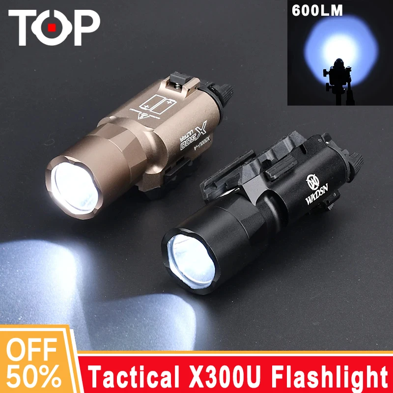 WADSN Tactical X300 X300U Pistol Flashlight LED Light Fit 20mm Rail Airsoft Weapon Hunting Metal Torch Gun Rifle Scout Light