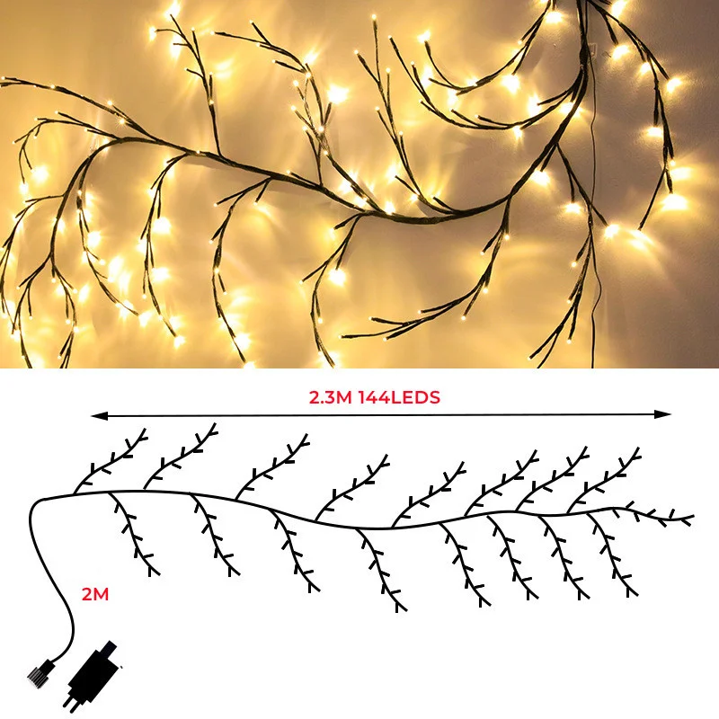 144 LEDS Branch Rattan Lights DIY Fairy Lights for Room Decor Holiday Wedding Party Flexible LED String Lights EU/US/UK/AU Plug