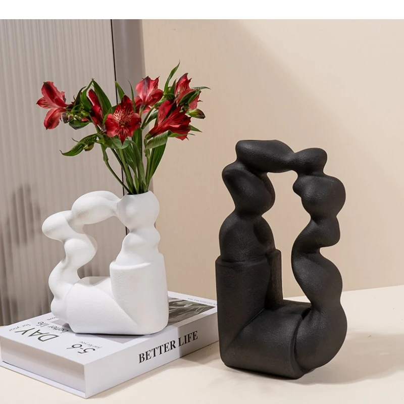 Ceramic Vase Hollowed-out Geometric Twisted Abstract Art Ornaments Flower Vase Flower Arrangement Accessories Home Decoration