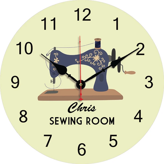 Sewing Machine Wall Clock Kitchen Decor Wall Art Silent Non Ticking Large Round Wall Clocks For Living Room Bedroom Office