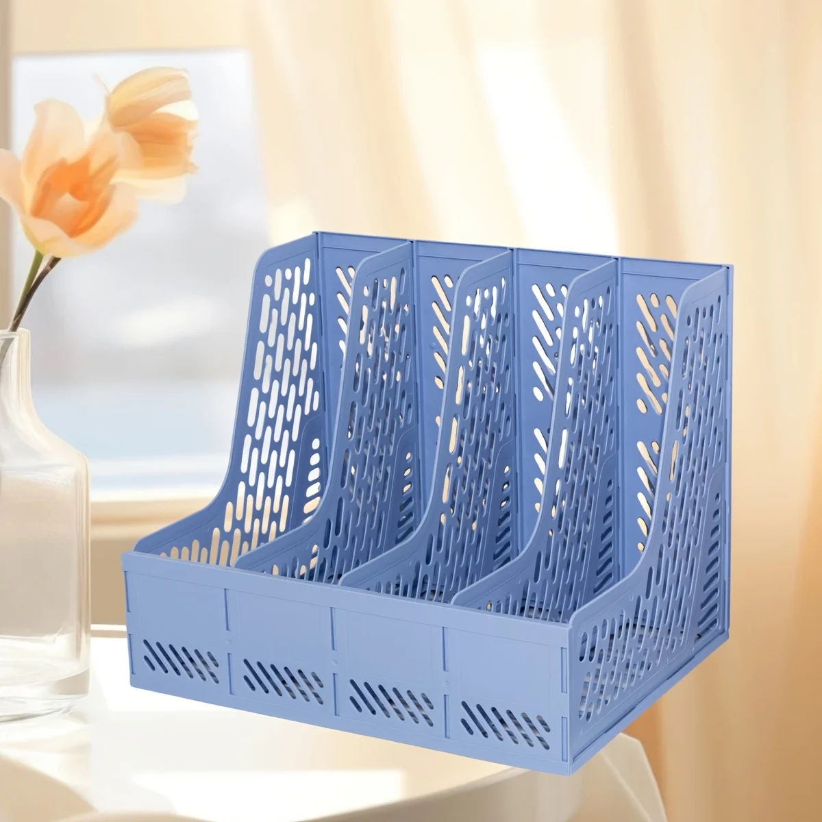 

Magazine Folders, Plastic Desktop Organizer, 4 Compartment Folder Organizer or Office Organizer, Vertical File Organizer