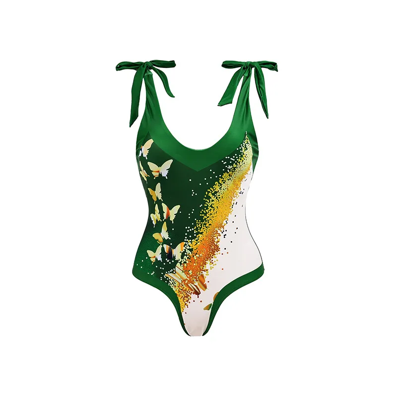 Maillot de bain une pièce pour femmes, sexy, Europe et États-Unis, bikini, col en v, imprimé papillon, nouvelle collection 2024