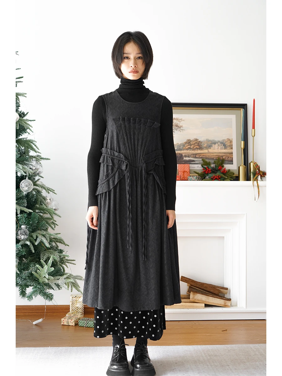 

Unular Thiened I-Feel Pleated Sa Pure Color Tea Break Dr French Sle Loose Waist A-Line Summer Dr for Women