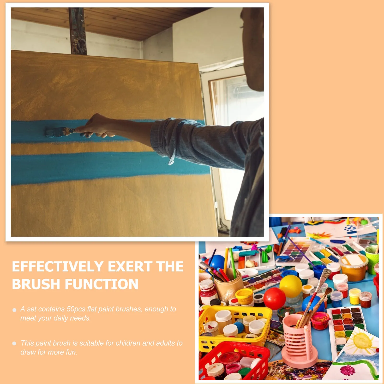 

50Pcs Oil Painting Brush Set Flat Painting Tools Professional Nylon and Wood Material Easy Smooth Clean for Artists Kids Adults