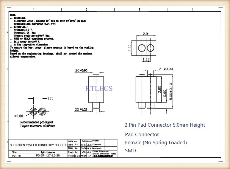 2/10 Stück PogoPin-Stecker, männlich, 1,27 mm Rastermaß, federbelastet, 2 4 5 6 8Pin weiblich, zweireihig, 10 P DIP, Durchgangslöcher, PCB, vergoldet – Detail 8