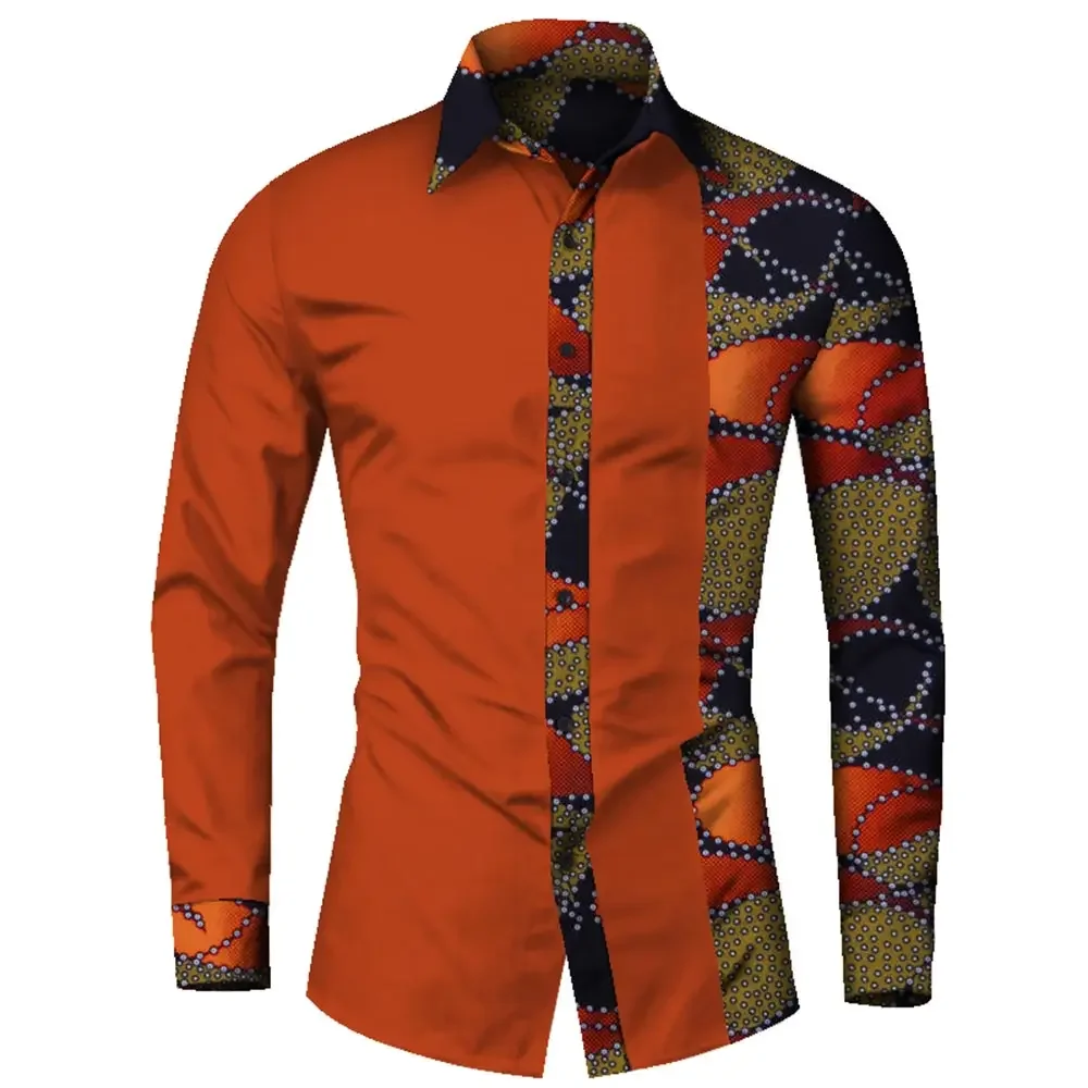 Afrikaanse Kleding Smart Causale Mannen Top Shirts Bazin Riche Katoen Print Patchwork Formele Shirts Traditionele Afrikaanse WYN581