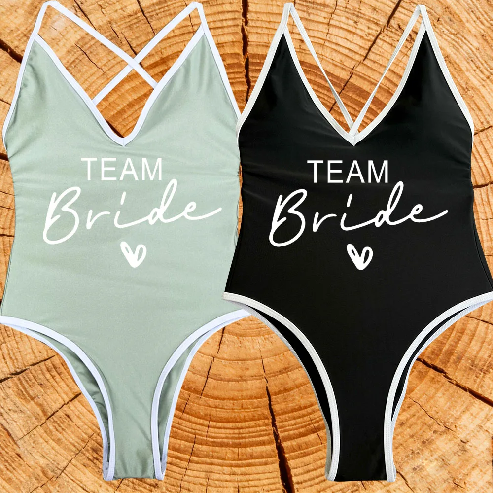 

Women Bridal Swimsuits Padded Bathing Suit Team Bride One-Piece Bachelorette Party Bodysuit Hen Party Swimsuit Wedding Swimwear