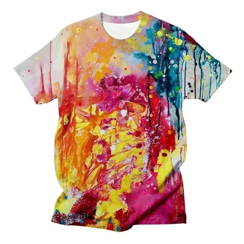 เสื้อยืดพิมพ์ลายกราฟฟิตี้ 3 มิติ ไซส์ใหญ่ สำหรับผู้ชาย ลายสีสันสดใส สไตล์ฮาราจูกุ เสื้อยืดคอกลมลำลอง