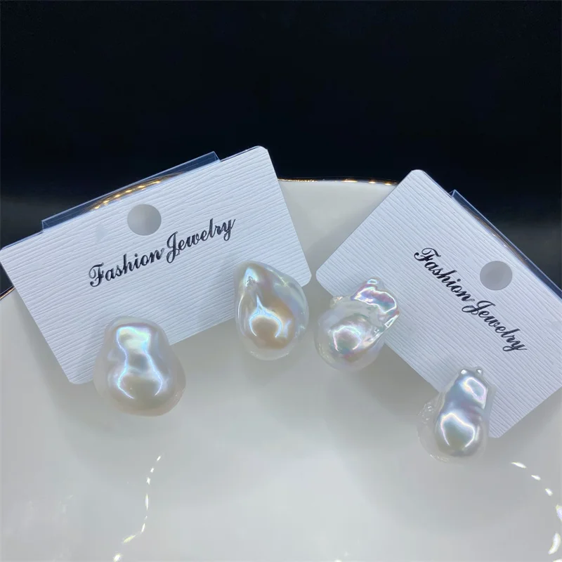 

3A Natural Fresh Water Irregular Aurora Bright White Baroque Pearl Earrings S925 Sterling Silver Earrings Women's Exquisite Gift