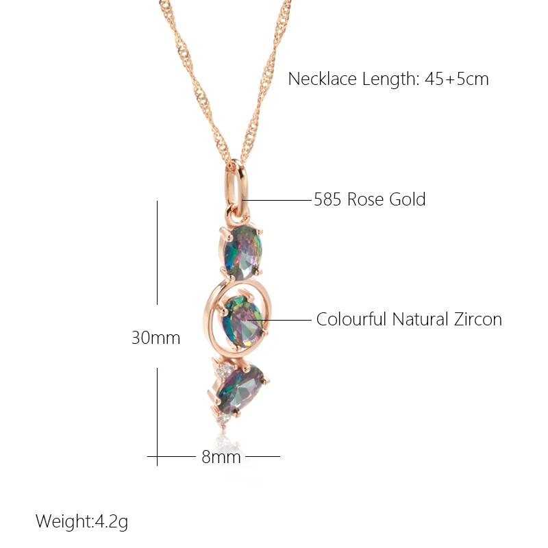 Kinel nouveau 585 couleur or Rose femmes collier goutte inhabituel coloré naturel Zircon mode Long pendentif quotidien Vintage bijoux