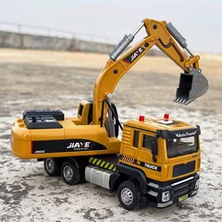 1/50 Excavator Blender Cars Toy Models Diecast Alloy Engineering Vehicles Rubber Tires Sound Light Pull Back Toys Gifts for Kids