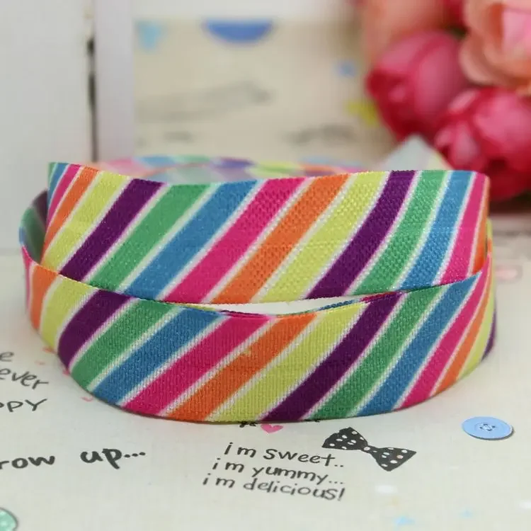 DHK 5/8 inch 5yards Fold Elastic FOE chevron printed ribbon headband diy decoration OEM Wholesale E235