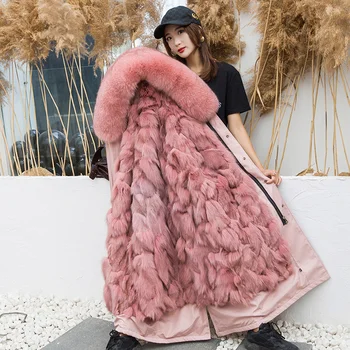 سترات فرو الثعلب معاطف حقيقية امرأة شتاء 2023 جديد المرأة طويلة الفراء طوق سترة انفصال الفراء بطانة للإزالة حجم كبير