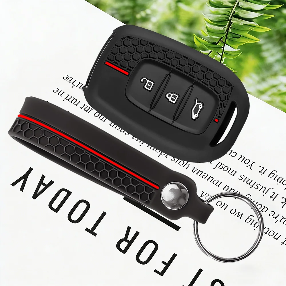 Premium Silicone Car Key Case Cover With Keychain-For Renault Kwid Traffic Symbol Dacia Sandero Logan Duster 2016 2017 2018