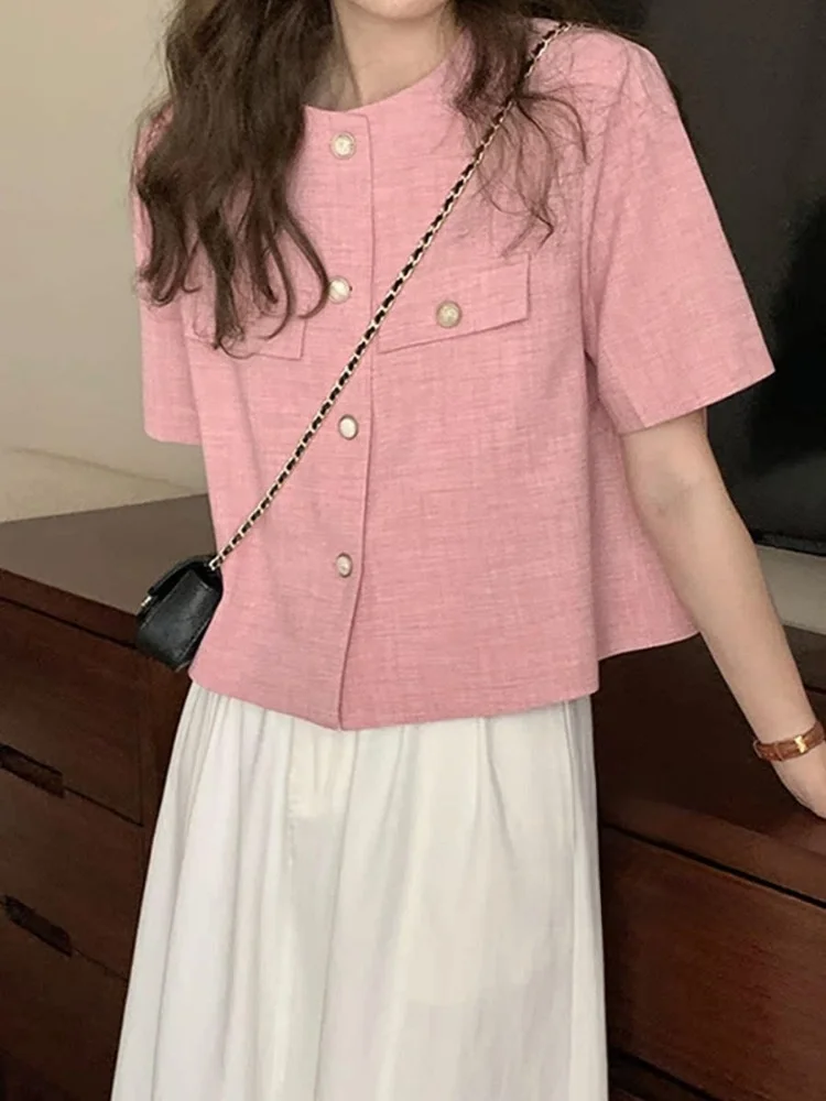 een ort Sve Suit Jaet ผู้หญิงฤดูร้อน Faion ขนาดเล็ก High-End รู้สึกบางเสื้อสเวตเตอร์ถักรอบ Ne ปุ่มรายละเอียด