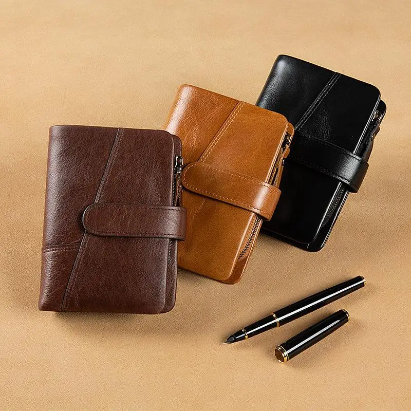 Short RFID Anti-Theft Men's Wallet Multi-Functional Large Capacity Zipper Coin Purse Leather Goods European Style Pure Color