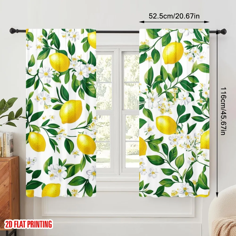 2pcs,2D plane printing Curtains Digital Printed Lemon Blossom Fiesta Polyester Easy Install (without rod) All Seasons Perfect