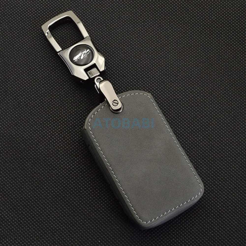 رمادي الجلود غطاء مفتاح السيارة حقيبة لمازدا 3 6 CX-5 CX-9 MX-5 مياتا CX-90 CX-50 CX-30 2023 2024 2025 الذكية عن بعد Fobs شل #5