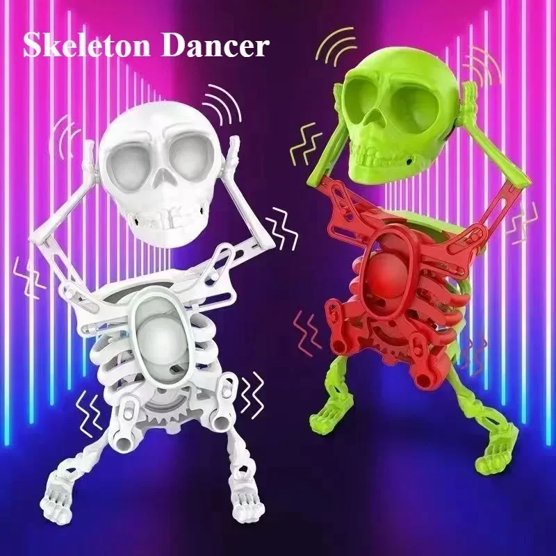 Wind-up Dancing Skeleton Toy Kids Toddlers Desktop Mini 3D Print Shaking Skull Doll Spring Clockwork Toy Funny Birthday Gift