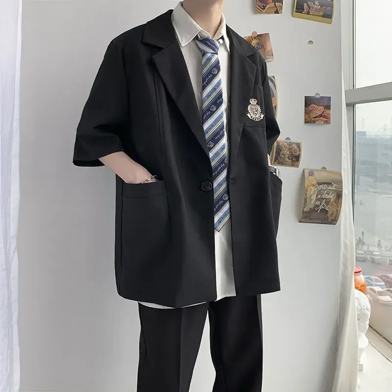 Traje DK de manga corta para hombre, chaqueta informal holgada de estilo coreano para estudiantes, uniforme de clase JK, talla grande, S-3XL