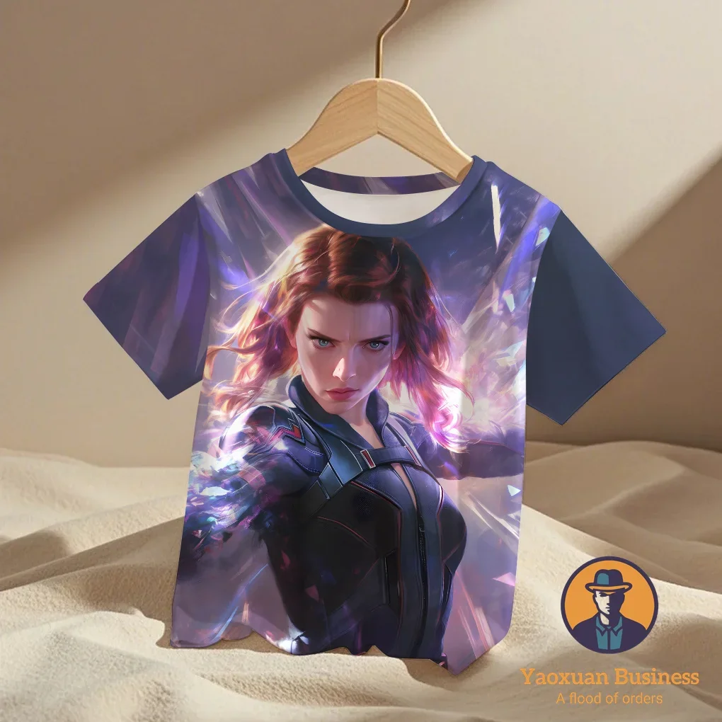 

2025 New Arrival Avengers Black Widow Boys Girls 3D Printed Short Sleeve Cool Windproof Summer Kids Cartoon T-Shirt