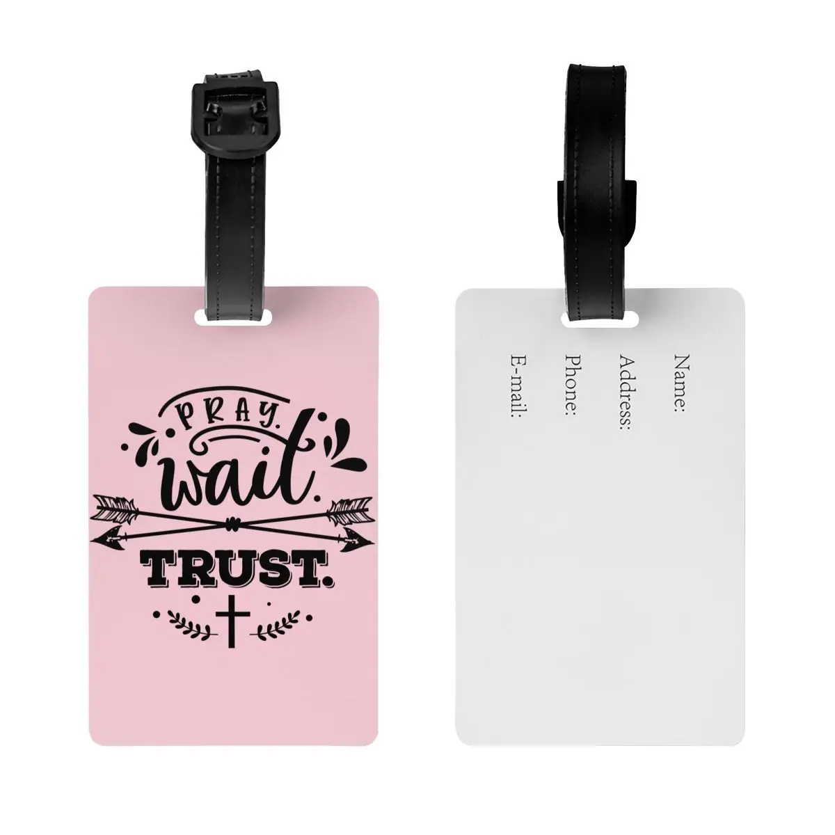 Etiqueta de equipaje personalizada Pray Wait Trust con tarjeta de nombre, cita cristiana de Jesús, cubierta de privacidad, etiqueta de identificación para bolsa de viaje, Maleta