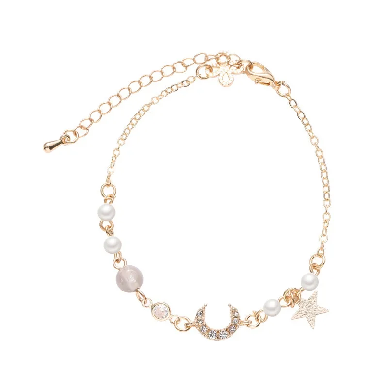Браслет Female Niche Design Bracelet Trendy Fashion Simple Bracelet Best Friend Star And Moon Pearl Bracelet Women Luxury 팔찌