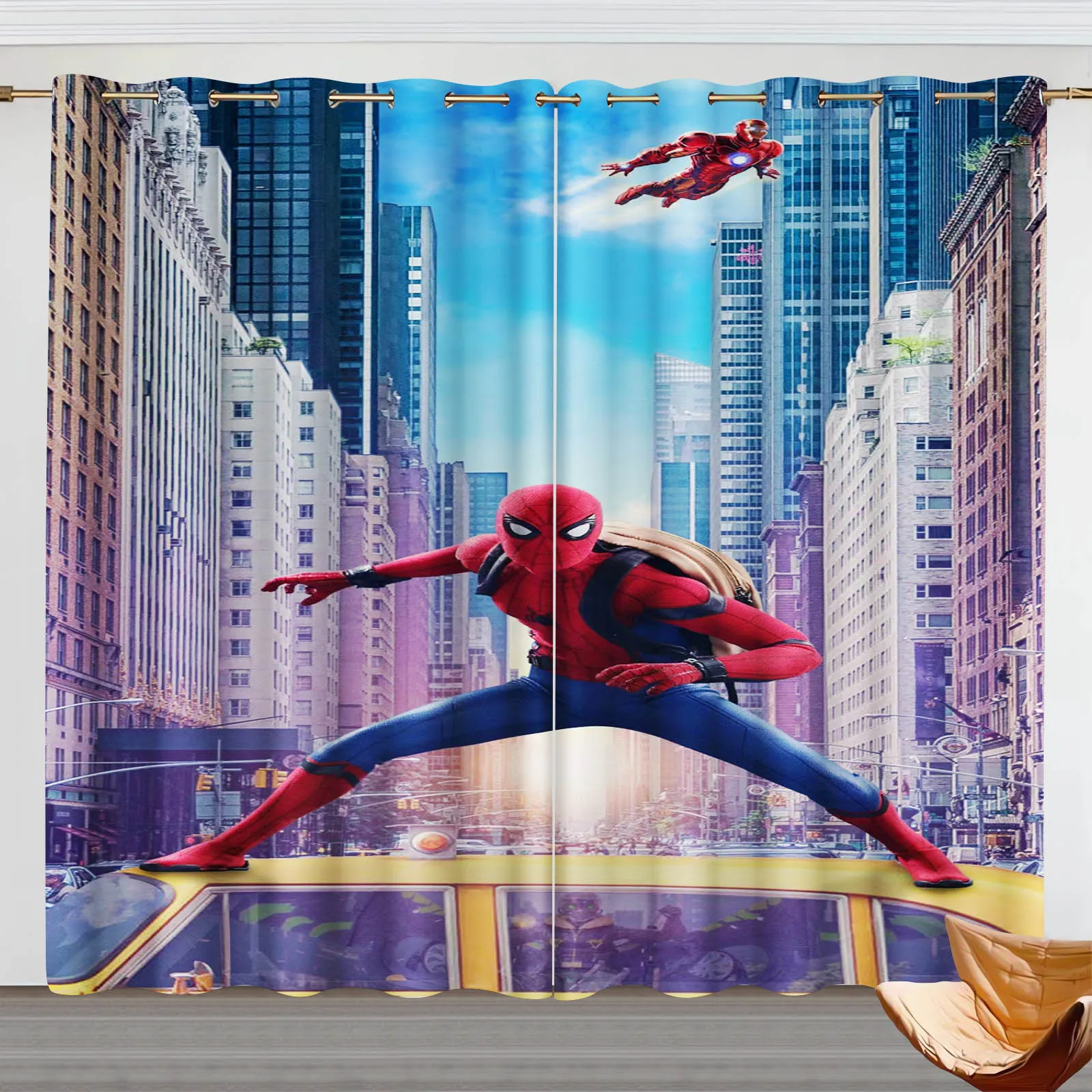 Spider-Man Curtains For Living Room Bedroom Blackout Home  Perforated Dustproof  Balcony Screen Suitable Children And Adults