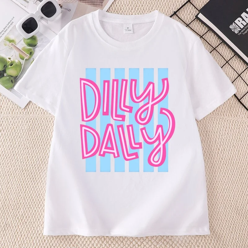 Dilly Dally Graphic Tee Funny Cute Saying T-Shirt Women Cotton Trendy Short Sleeve Printed Summer T Shirt Round Neck Woman