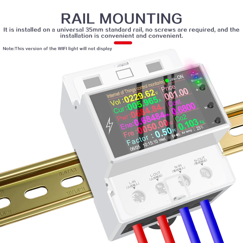 AT4PW 100A Tuya WIFI Din Rail Smart Switch telecomando AC 220V 110V energia digitale Volt Amp Kwh fattore di frequenza metro