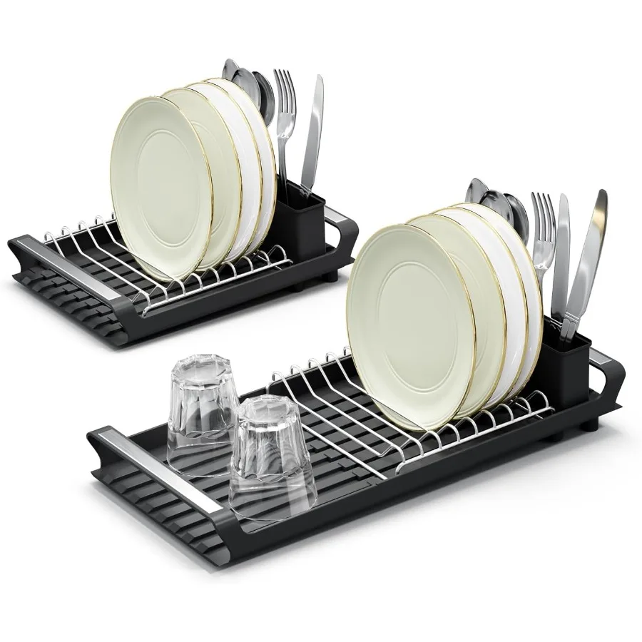 

Small Dish Drying Rack Collapsible Dish Drainer for Kitchen Counter Over Sink Dish Rack with Removable Cutlery Holder Black