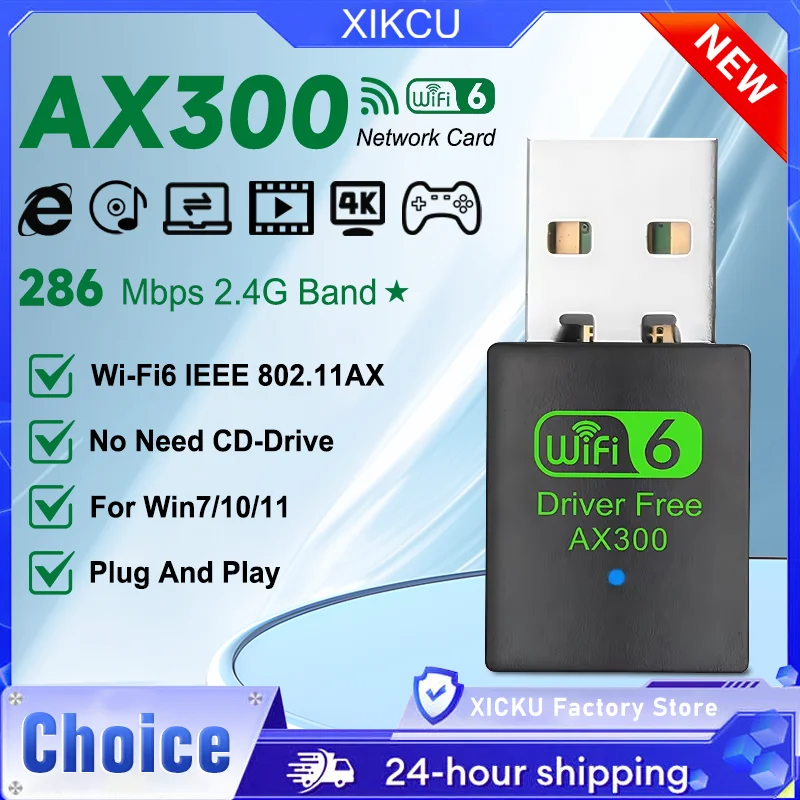

WIFI 6 USB-адаптер AX300 Сетевая карта Mini USB-ключ 2,4 ГГц 802.11AX Беспроводной ключ-приемник для Win 7/10/11 Drive Free