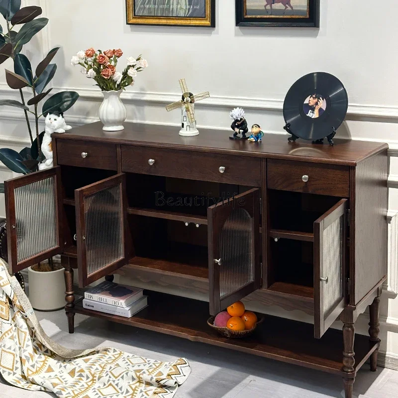 

yj7yj7 French Retro Solid Wood Entryway Cabinet Living Room Hallway Storage Cabinet