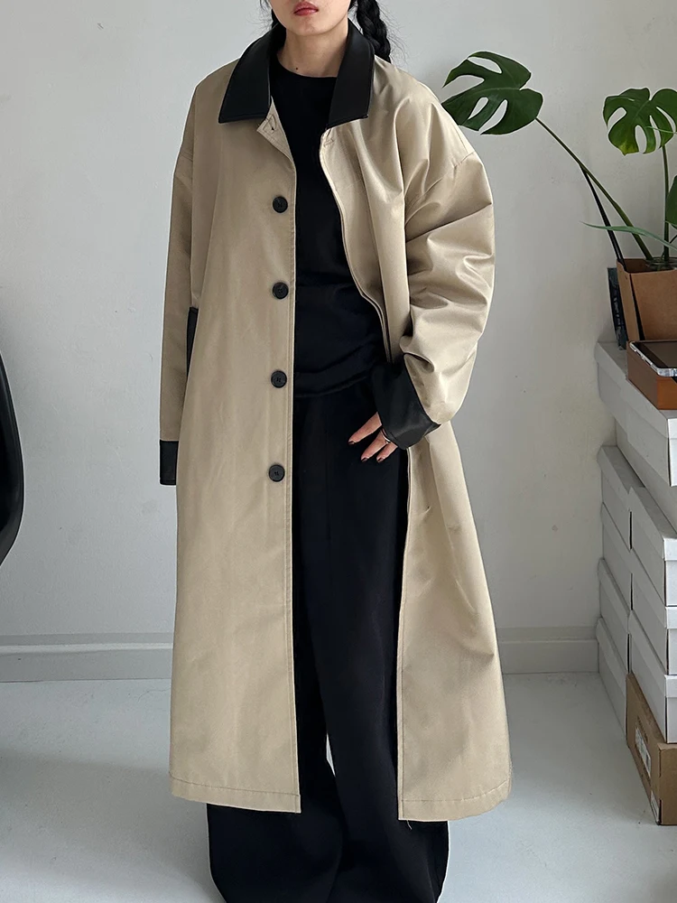 معطف طويل مبطن بالقطن على الطراز الكوري من SuperAen للنساء شتاء جديد فضفاض الخصر سميك من الجلد ذو طية صدر السترة معطف غير رسمي #5