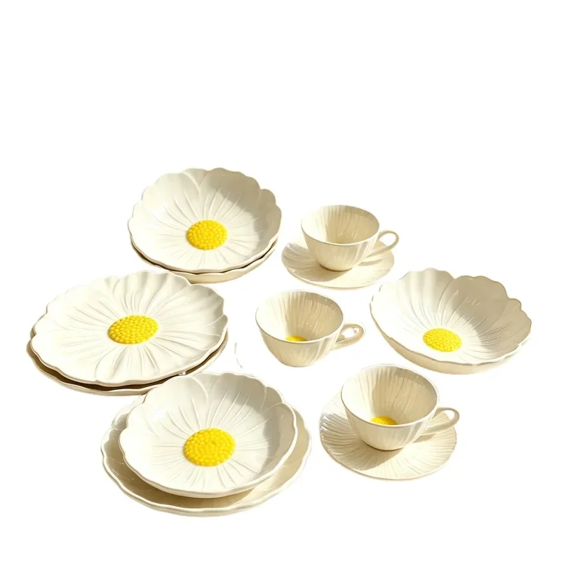 for Daisy Series Ceramic Tableware Fresh Flower Rice Bowl Soup Bowl Plate Cup Household Dessert Salad Plate Pottery Set
