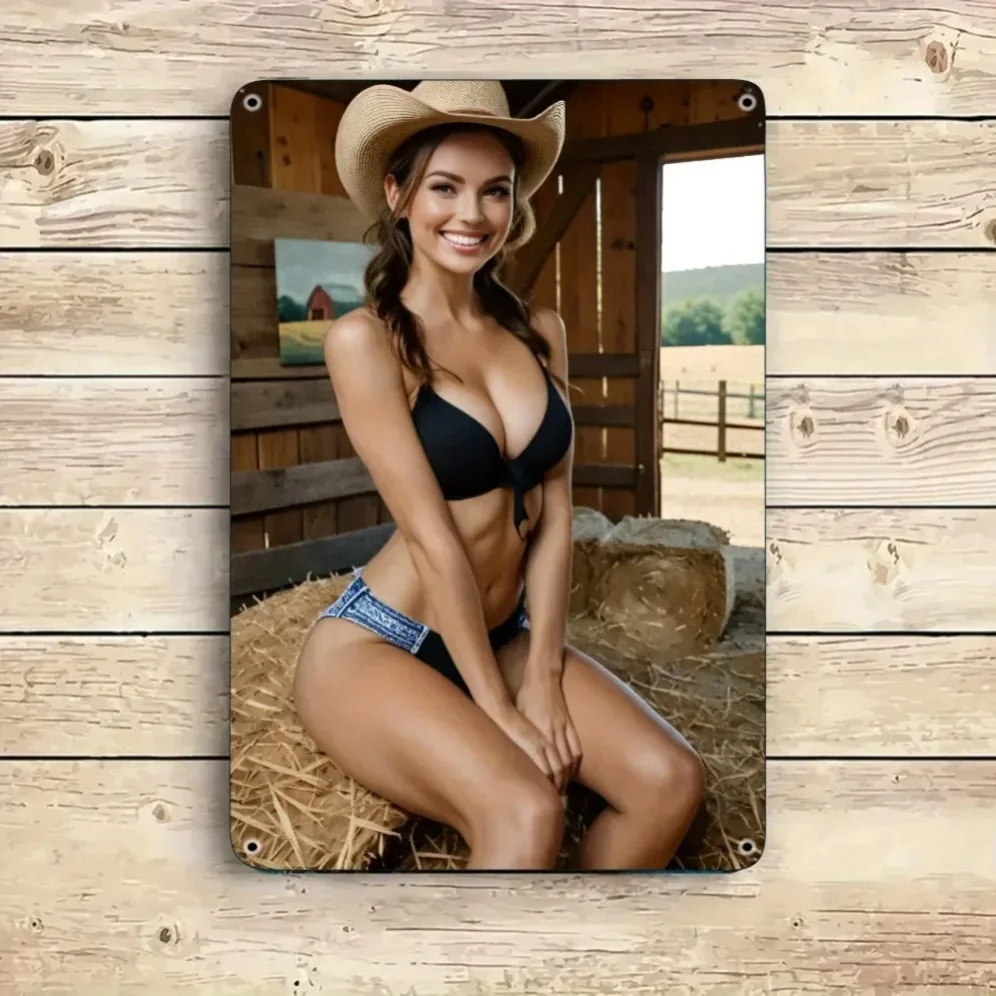 لوحة فنية جدارية معدنية عتيقة مقاس 8 × 12 بوصة، لافتة رعاة البقر من القصدير، شريط خارجي للمزرعة الريفية #3