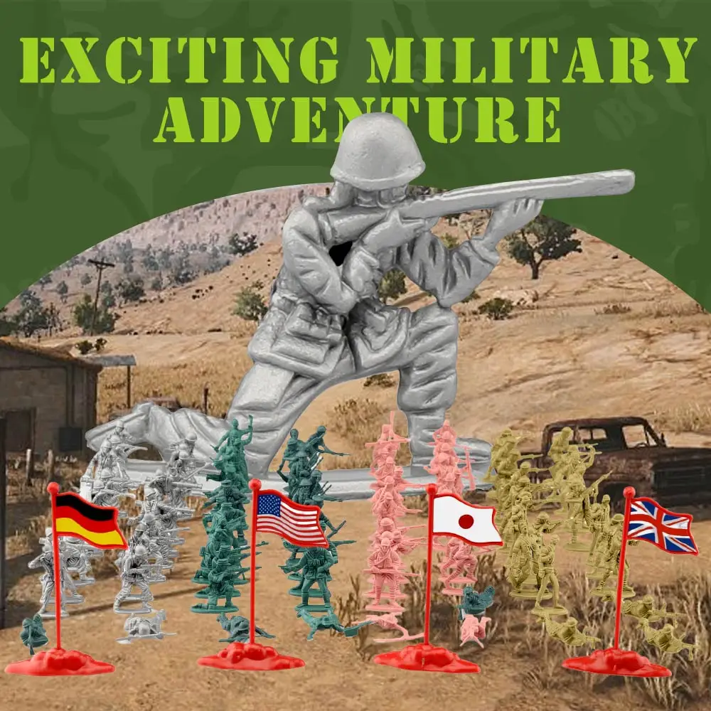 ViiKONDO Army Men ของเล่น Action Figure สีเขียว vs Tan ทหาร WWII Troop US UK ญี่ปุ่นเยอรมัน Battle ธงทหาร Wargame เด็กของขวัญ