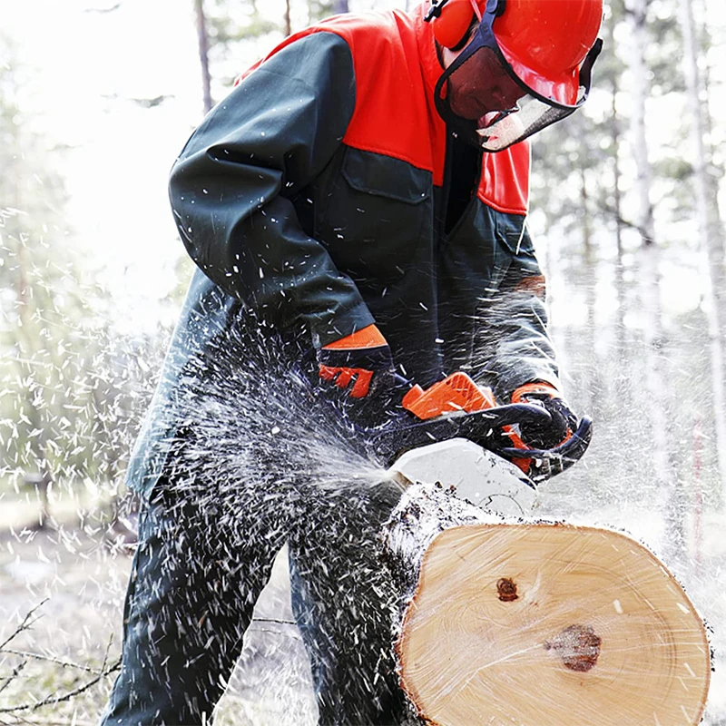 1 Pair Leather Chainsaw Safety Work Gloves Saw Protection On Both Hands Back Cut-resistant Mechanic Glove Thick Eva Padded