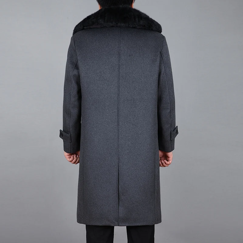 2023 New Men Wool Long Coat Winter Cashmere Overcoat Real Rabbit Fur Thick Warm Winter Coats Mens Peacoat Long Jacket Men M-4XL