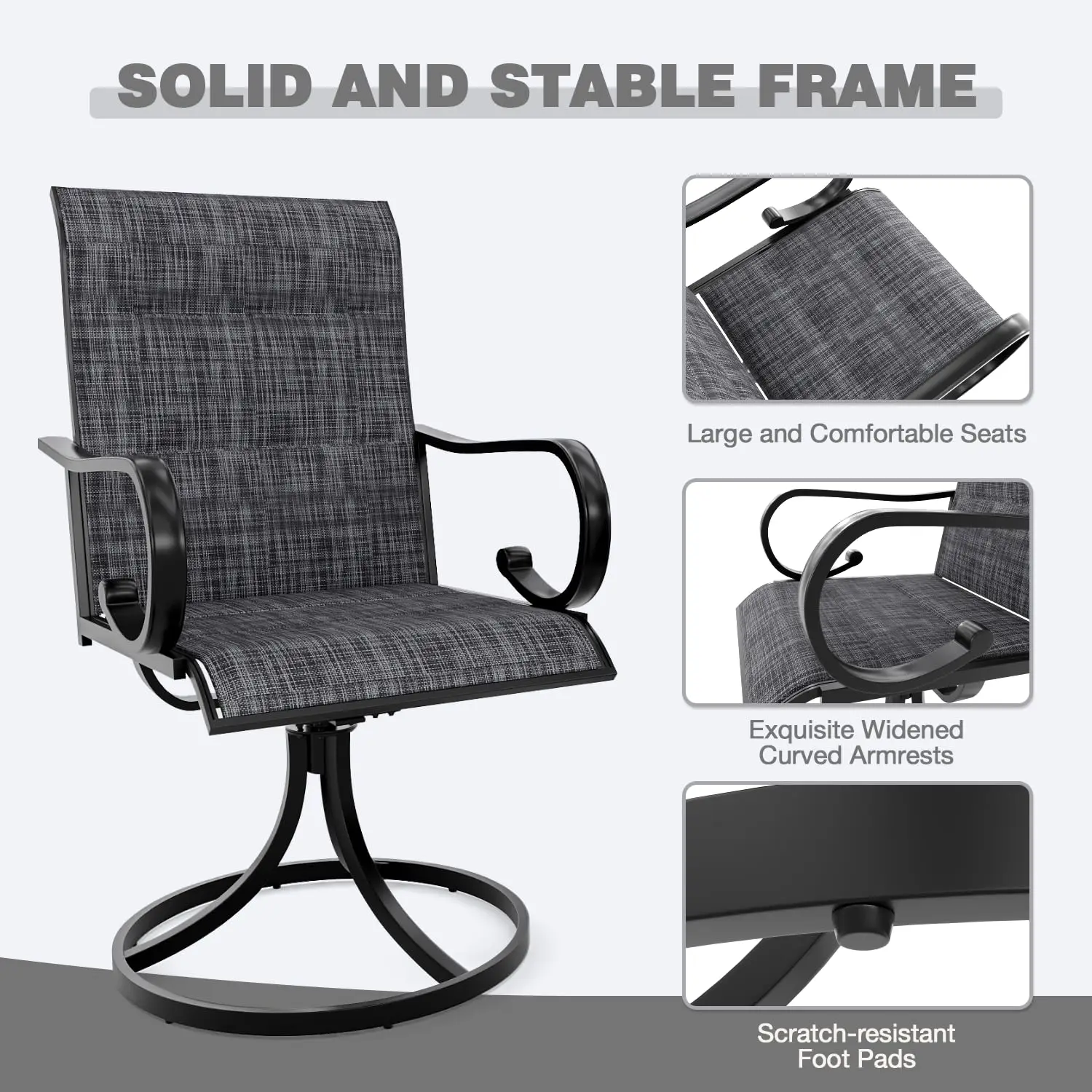2 Pack High Back Textilene Swivel Rocker Chair Set E-Coating Metal Frame All Weather for Patio Garden  ized