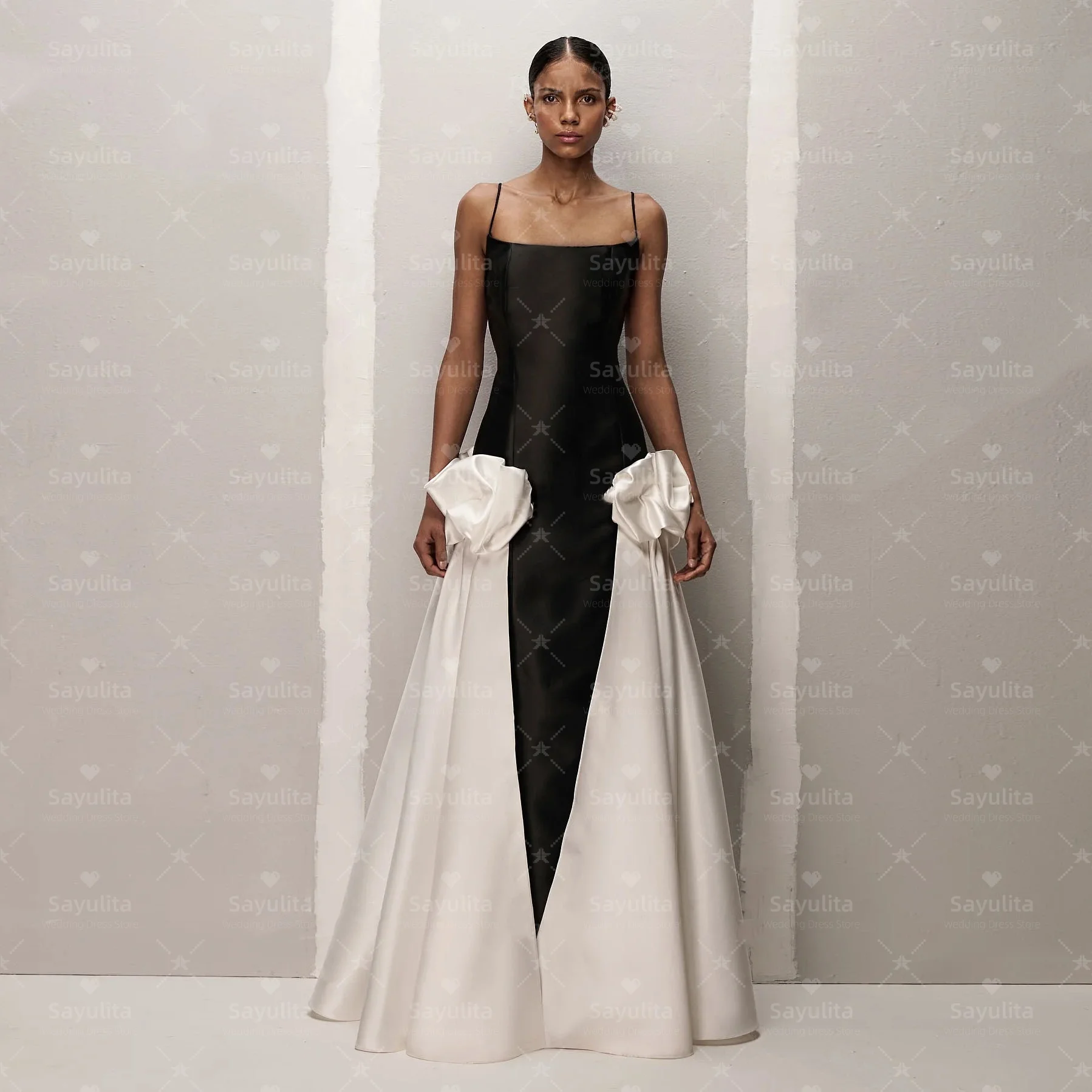 

Sayulita Black&White Prom Dresses Sexy Open Back Special Occasion Dress Floor Length Evening Party Bridal Gowns Customized