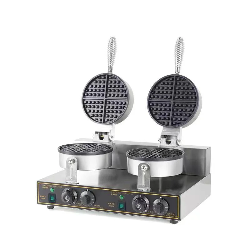 Máquina para hacer waffles antiadherente de doble cabezal, waflera de cocina comercial con opción multiple de tipo de enchufe y voltaje, molde de aluminio y excelente conductividad de calor y ahorro de energía