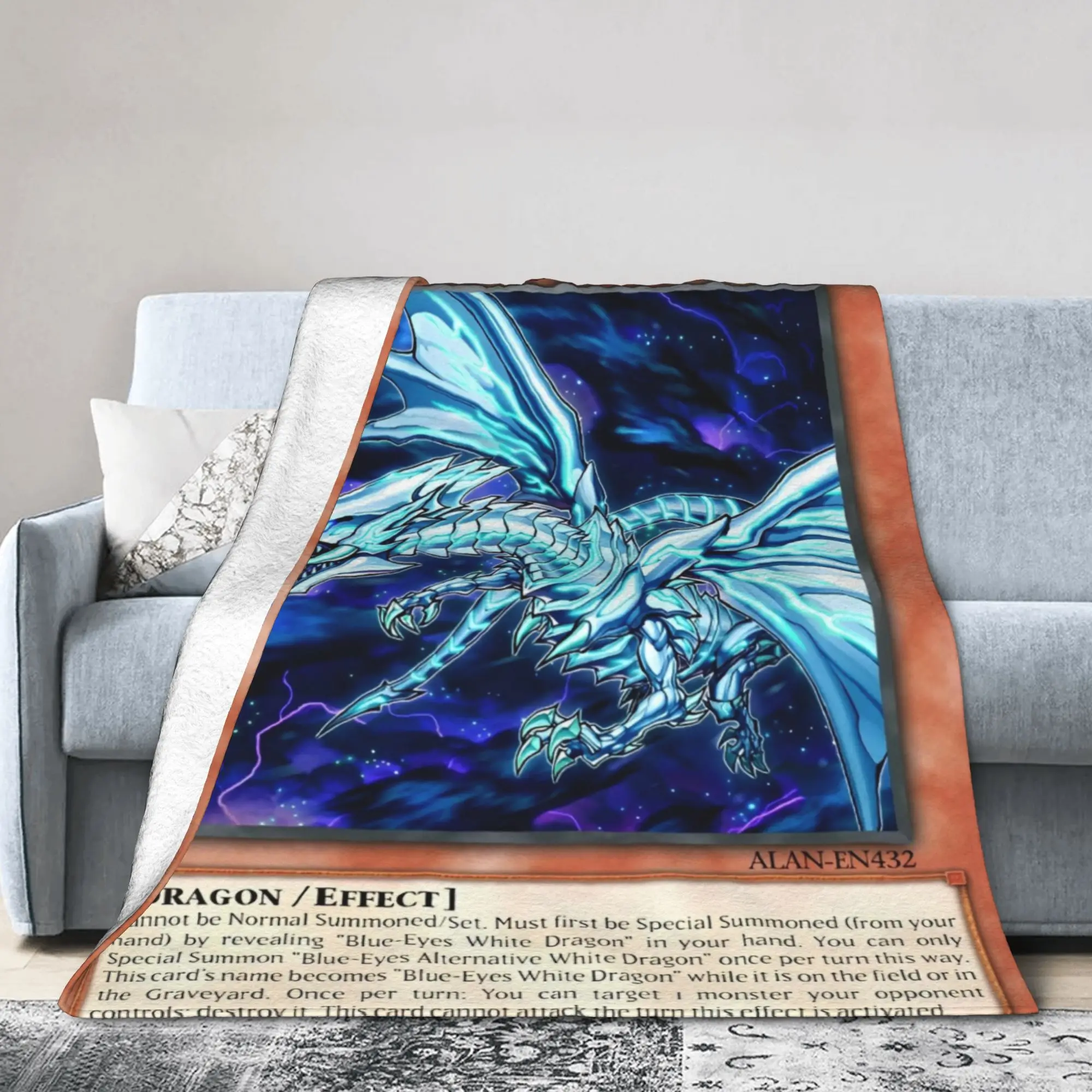 Anime Yu Gi Oh Card Blanket Blue Eyes White Dragon Anime Cartoon Flannel Vintage Throw Blanket for Home Restaurant All Season